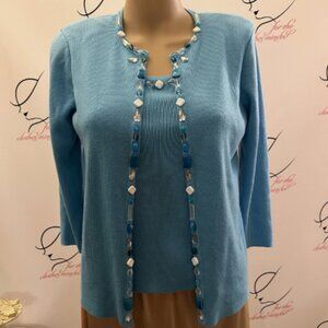 R Q T. Size PM. Faux 2 piece Beaded Sweater. Acrylic. 3/4 Sleeve. B111